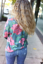 Load image into Gallery viewer, Everyday Hunter Green Floral Brushed Hacci Sweater Top