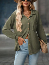 Load image into Gallery viewer, Suhkasana - Green Waffle Knit Button Down Shacket Casual Shirt Jacket