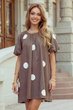 Load image into Gallery viewer, 1 the Woman - Polka Dot Print Knot Back Short Puff Sleeve Loose Mini Dress