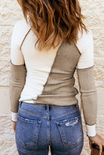 Load image into Gallery viewer, Suhkasana - Ribbed Color Block Slim Fit Top with Contrast Seams