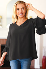 Load image into Gallery viewer, Falling In Love Black Hi-Lo Ruffle Sleeve Woven Top