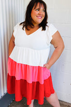Load image into Gallery viewer, Peach & Cherry Red Tiered Frill Sleeve Midi Dress