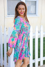 Load image into Gallery viewer, Lock Eyes Stone/Green Long Sleeve V Neck Ruffle Hem Babydoll Dress