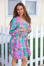 Load image into Gallery viewer, Lock Eyes Stone/Green Long Sleeve V Neck Ruffle Hem Babydoll Dress