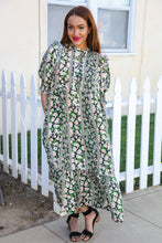 Load image into Gallery viewer, Hello Beautiful Black & Green Ruffled Notch Neck Babydoll Smocked Midi Dress