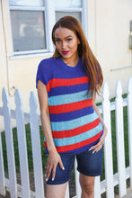 Load image into Gallery viewer, Forget Me Not Royal Blue Stripe Short Sleeve Dolman Sweater