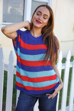 Load image into Gallery viewer, Forget Me Not Royal Blue Stripe Short Sleeve Dolman Sweater