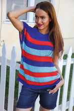 Load image into Gallery viewer, Forget Me Not Royal Blue Stripe Short Sleeve Dolman Sweater