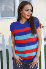 Load image into Gallery viewer, Forget Me Not Royal Blue Stripe Short Sleeve Dolman Sweater