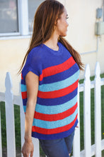 Load image into Gallery viewer, Forget Me Not Royal Blue Stripe Short Sleeve Dolman Sweater
