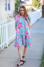 Load image into Gallery viewer, Diva Dreaming Aqua Floral Print Tiered Ruffle Sleeve Dress