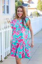 Load image into Gallery viewer, Diva Dreaming Aqua Floral Print Tiered Ruffle Sleeve Dress