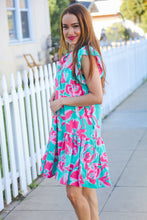 Load image into Gallery viewer, Diva Dreaming Aqua Floral Print Tiered Ruffle Sleeve Dress