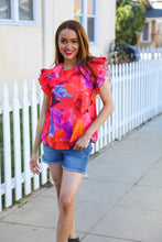 Load image into Gallery viewer, Look of Love Red & Fuchsia Floral Smocked Ruffle Frill Sleeve Top