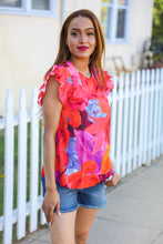 Load image into Gallery viewer, Look of Love Red & Fuchsia Floral Smocked Ruffle Frill Sleeve Top