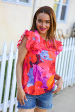 Load image into Gallery viewer, Look of Love Red & Fuchsia Floral Smocked Ruffle Frill Sleeve Top