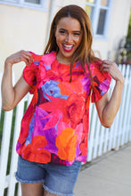 Load image into Gallery viewer, Look of Love Red & Fuchsia Floral Smocked Ruffle Frill Sleeve Top