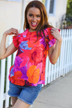 Load image into Gallery viewer, Look of Love Red & Fuchsia Floral Smocked Ruffle Frill Sleeve Top