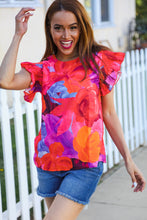 Load image into Gallery viewer, Look of Love Red & Fuchsia Floral Smocked Ruffle Frill Sleeve Top