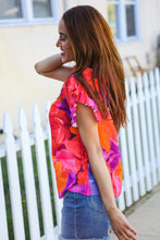 Load image into Gallery viewer, Look of Love Red & Fuchsia Floral Smocked Ruffle Frill Sleeve Top