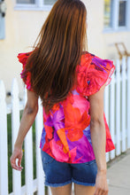 Load image into Gallery viewer, Look of Love Red & Fuchsia Floral Smocked Ruffle Frill Sleeve Top