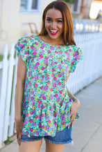 Load image into Gallery viewer, All For You Mint Floral Yoke Flutter Sleeve Keyhole Back Top