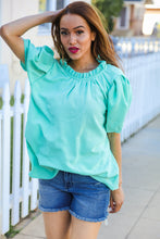 Load image into Gallery viewer, Follow Me Mint Frill Mock Neck Woven Top
