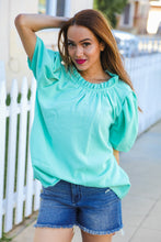 Load image into Gallery viewer, Follow Me Mint Frill Mock Neck Woven Top