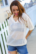 Load image into Gallery viewer, Can't Look Away Oatmeal Crochet V Neck Collared Top