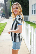 Load image into Gallery viewer, Seize The Day Blue Trim Black & Ivory Stripe Knit Top