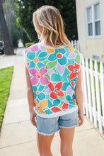 Load image into Gallery viewer, Beautiful You Teal Multicolor Floral Rib Dolman Sleeve Top