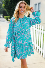Load image into Gallery viewer, Boho Romance Mint Floral Print Front Ribbon Bow Tiered Dress