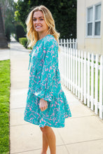 Load image into Gallery viewer, Boho Romance Mint Floral Print Front Ribbon Bow Tiered Dress
