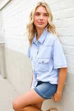 Load image into Gallery viewer, Casual Chic Blue Cotton Denim Snap Button Flap Pocket Top