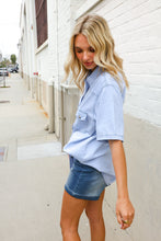 Load image into Gallery viewer, Casual Chic Blue Cotton Denim Snap Button Flap Pocket Top