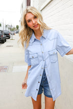 Load image into Gallery viewer, Casual Chic Blue Cotton Denim Snap Button Flap Pocket Top