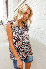 Load image into Gallery viewer, Dazzle In Black Leopard Print Frill Notch Neck Top