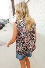 Load image into Gallery viewer, Dazzle In Black Leopard Print Frill Notch Neck Top