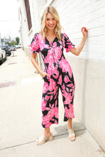Load image into Gallery viewer, Spring Vibes Black Floral Print Ruffle Sleeve Wide Leg Jumpsuit