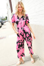 Load image into Gallery viewer, Spring Vibes Black Floral Print Ruffle Sleeve Wide Leg Jumpsuit