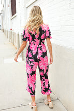 Load image into Gallery viewer, Spring Vibes Black Floral Print Ruffle Sleeve Wide Leg Jumpsuit