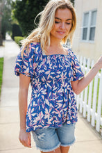 Load image into Gallery viewer, Blue & Pink Floral Square Neck Crinkle Smocked Top