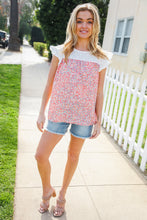 Load image into Gallery viewer, Coral & White Cotton Floral Embroidered Yoke Top