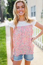 Load image into Gallery viewer, Coral & White Cotton Floral Embroidered Yoke Top