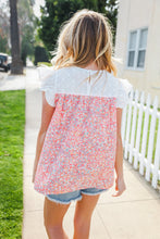 Load image into Gallery viewer, Coral & White Cotton Floral Embroidered Yoke Top