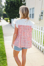 Load image into Gallery viewer, Coral & White Cotton Floral Embroidered Yoke Top