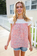 Load image into Gallery viewer, Coral & White Cotton Floral Embroidered Yoke Top