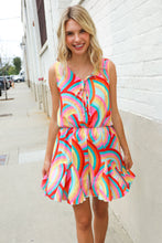 Load image into Gallery viewer, Find Love Multicolor Neck Ribbon Tie Bow Flare Hem Romper