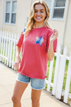 Load image into Gallery viewer, Patriotic Red Fench Terry Plaid Star Patch Top
