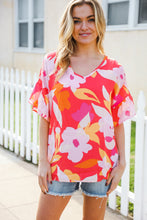 Load image into Gallery viewer, Tropical Vibes Peach Floral Dolman Ruffle Frill Sleeve Blouse